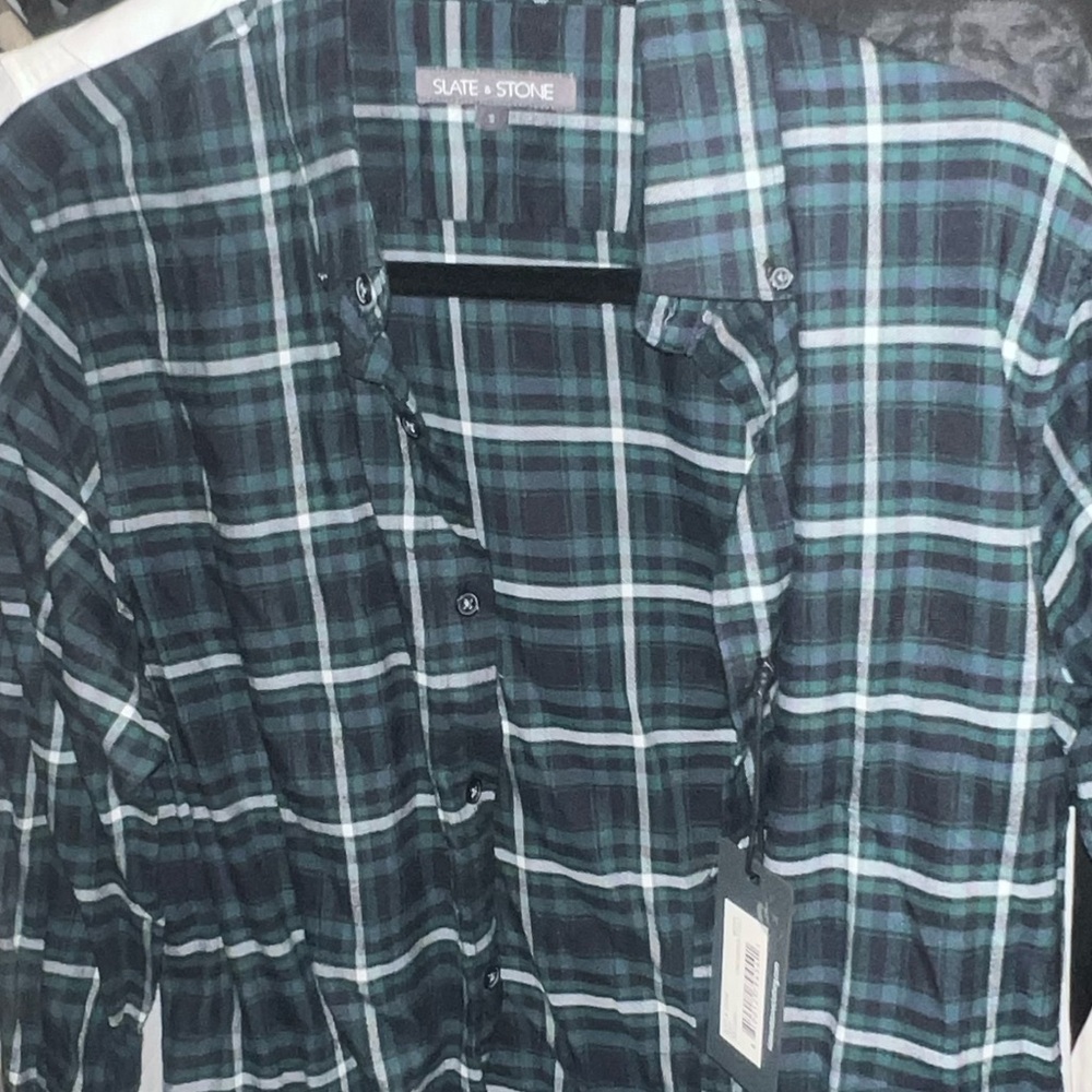 Slate & Stone mens sz Sm long sleeve button up green plaid flannel NWT